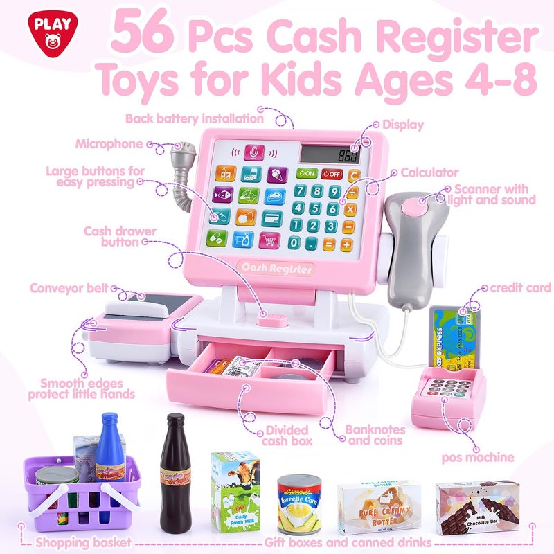 PLAY Kids Cash Register Toy - Pretend Calculator Register Toys with Microphone/Conveyors/ Money/Scanner/Credit Card/Cans/Drink, 3+ Toddler Develops Early Math Skills Learning Toys - Image 2